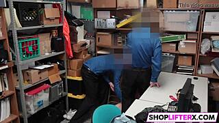 Stunning shoplifter gets caught and punished with hardcore blowjob at work.