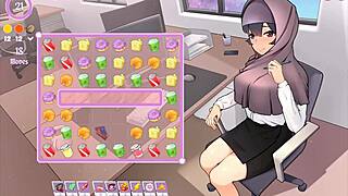Tsundere milf boss teases with massive tits in hentai game.