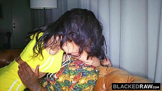 Hot brunette rides huge cock for cuckold