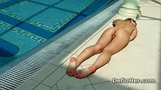 Virgin Enzio Ricci’s bold first-time masturbation in indoor pool