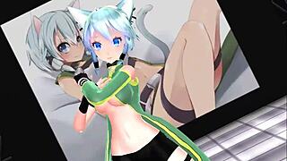 sinon from sword art online showing off her big tits