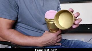Stepbro busted using fleshlight right by his stepsis.
