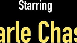 Charlee Chase rides dildo with butt plug in tight