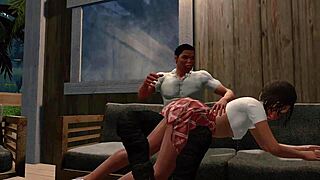 Jack and Emma get spanked in a paradise hentai scene