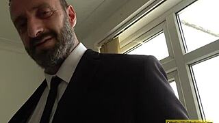 The submissive says, 'Fuck my ass roughly, master' in this British scene