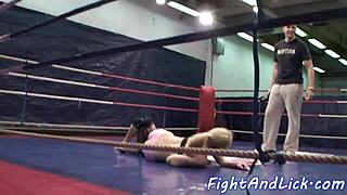 fightandlickc 062 babe wrestles and licks pussy intensely.