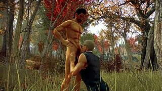 Out in the woods, Stan and Jonathan share a wild moment under the trees.