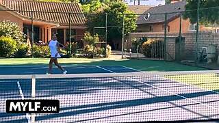 Stepmother and Stepson Heat Up Tennis Tournament with Oral Play.