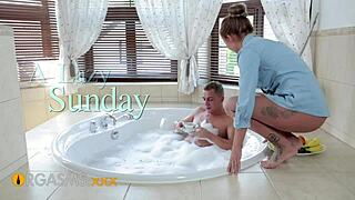 young half french girl relaxing in jacuzzi with her couple