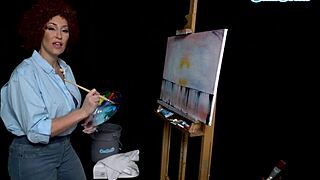 Ryan Keely, the big-tits milf, cosplays as Bob Ross and gets aroused during her painting tutorial