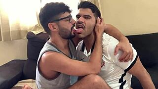 Marcos Goiano bent over doggystyle by muscular Leon XXL for deepthroat and creampie.