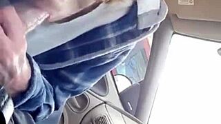 i give a morning blowjob to my buddy in the car, swallowing his big monster cock mouthful