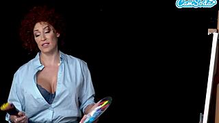 Ryan Keely, the big-tits milf, cosplays as Bob Ross and gets aroused during her painting tutorial