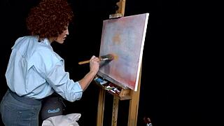 Ryan Keely, the big-tits milf, cosplays as Bob Ross and gets aroused during her painting tutorial