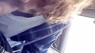 i give a morning blowjob to my buddy in the car, swallowing his big monster cock mouthful