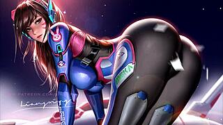 d va from overwatch in a compilation of rule 34 scenes