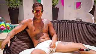 naughty kitten having fun with the tattooed guy