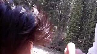 Petite latina sucks huge cock by riverfront