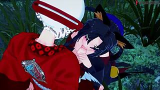 Why is Akeno blindfolded giving that bj to Kuroka in this hsdxd ntr madness?