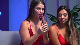 Latinas Roxie and Vega in a podcast session.