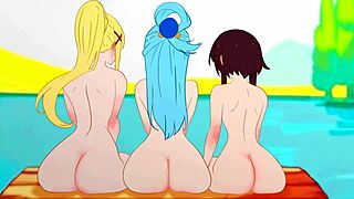 Konosuba girls with penises staging train orgy, aqua casting spells on megumin and darkness hentai parody