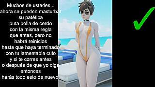 Tracer dominates with jerk off instructions and anal toys in Overwatch hentai.