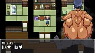 In hentai game episode 36, tanned girl Natsuki gets cum inside her ass by old man in public