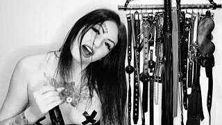 Dominatrix nika gives jerk off instructions and cum eating commands in hot femdom video.