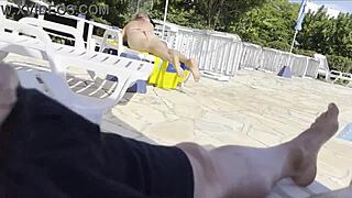 she noticed i was jerking off and helped me cum next to the public pool!