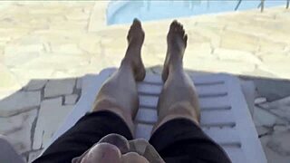 she noticed i was jerking off and helped me cum next to the public pool!