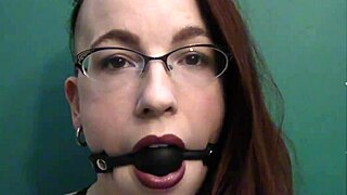 dark lipstick drooling with intense eye contact