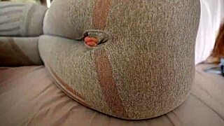 Stepsister catches me jerking off and I fuck her through leggings hole.