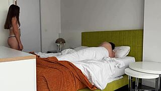 Sharing Bed with Step Brother Boyfriend Without Panties He Cums Inside