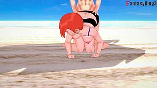 Gwen Tennyson in bikini gets naughty on beach with Ben10 fantasy.