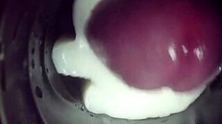 detailed view inside my fleshlight, filled with a creampie from gay action