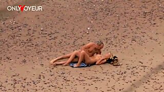 Older guy fucks hot milf on beach shore in voyeur hentai