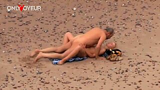 Older guy fucks hot milf on beach shore in voyeur hentai