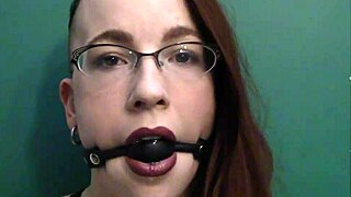 dark lipstick drooling with intense eye contact