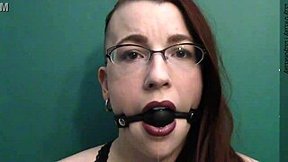 dark lipstick drooling with intense eye contact