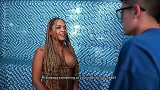 Carla Morelli seduces best friend's son in public sauna for interracial sex