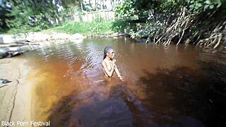 Skinny country whore rides cock in river for your pleasure