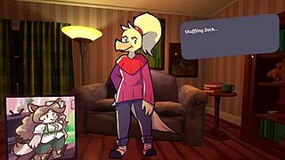 two chicks play poker in furry strip poker game