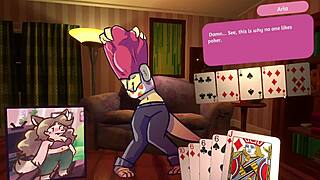 two chicks play poker in furry strip poker game