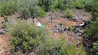 chubby dude bangs hot latina in outdoor forest action