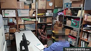 Sexual ebony teen robber fucks in doggystyle for stealing from the shop