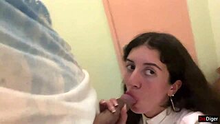 cum on her face at a public cafe during lunch