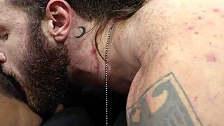 Skinny brunette gets a messy facial from a viking
