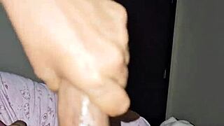 She's tired but strokes my big cock to cum.