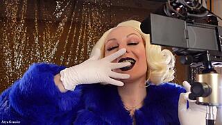 Blonde nurse seduces patient with gloves and dark lipstick