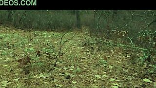 two sick perverts take bubble butt milf for a crawl into the woods